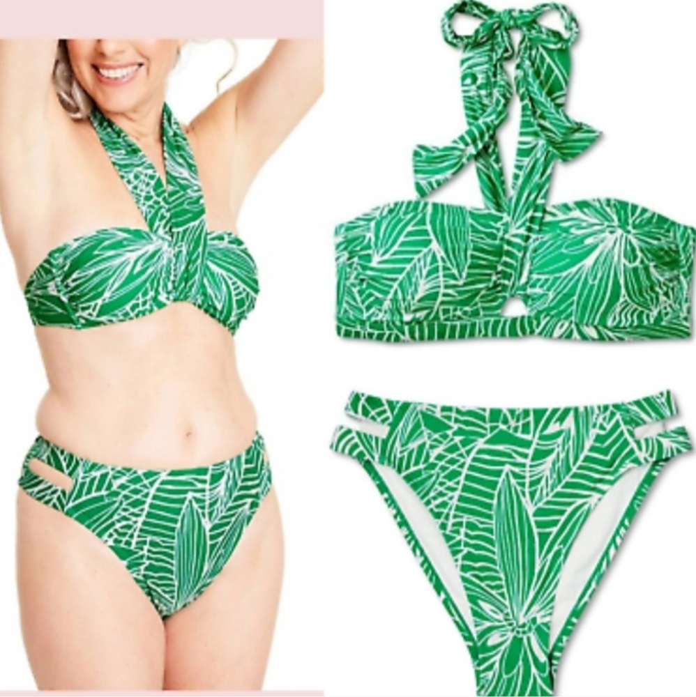 NWT TABITHA BROWN Green Leaf Print Bikini Set M/L